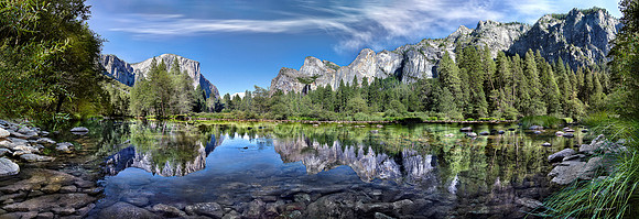 Three Brothers and Cathedral Spires in the Merced River